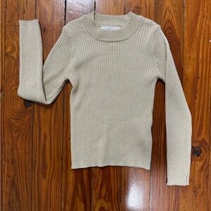 Zara Light Beige Ribbed Crew Neck Sweater
